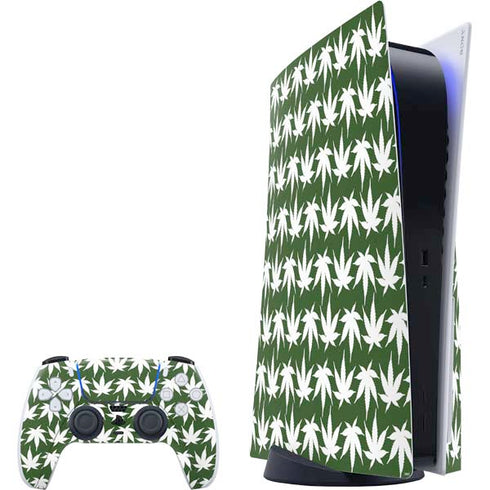 Marijuana Leaf White Pattern PlayStation PS5 Skins